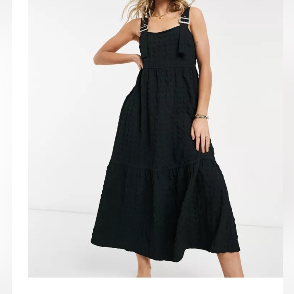 ASOS Black Buckle Strap Textured Maxi Dress